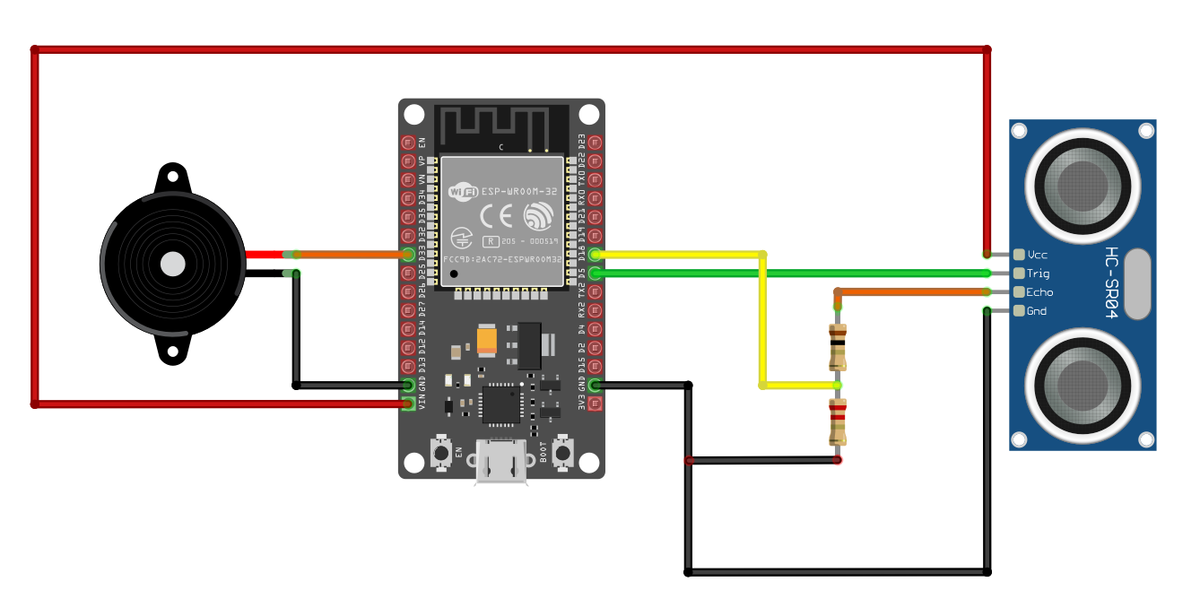 hc-sr04 with buzzer and ESP32 circuit