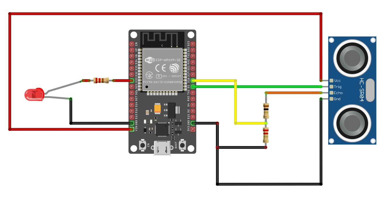 connecting ESP32 with HC-SR04 Ultrasonic Sensor circuit