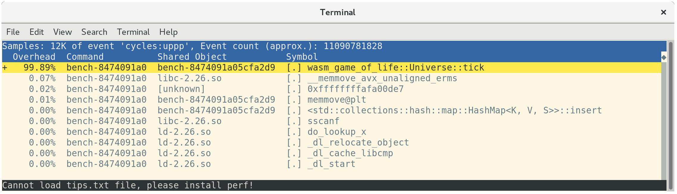 Screenshot of perf report