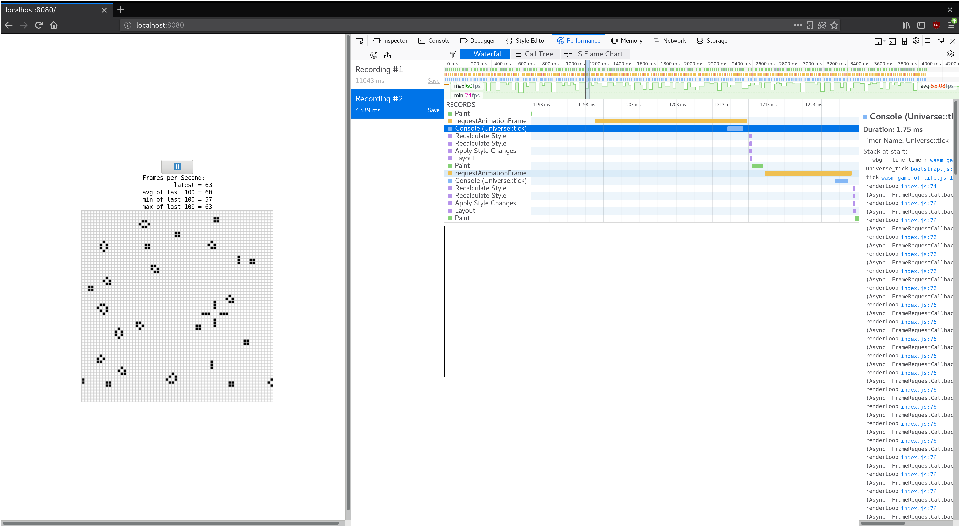 Screenshot of console.time logs