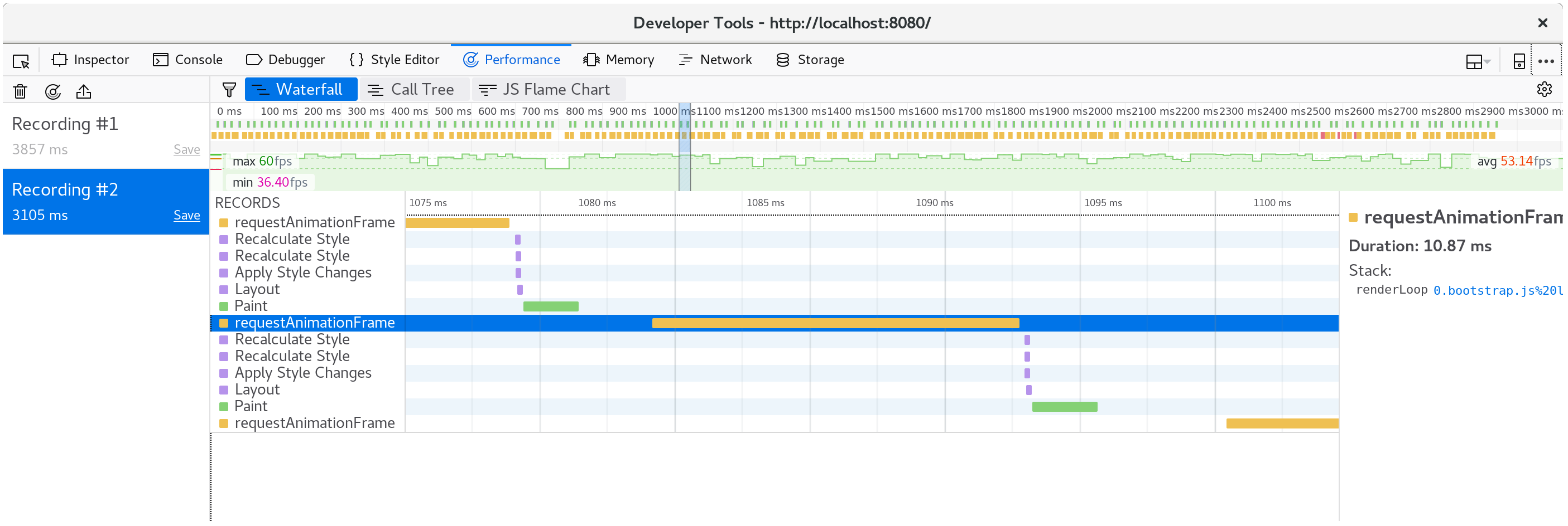 Screenshot of a waterfall view of rendering a frame after the drawCells changes