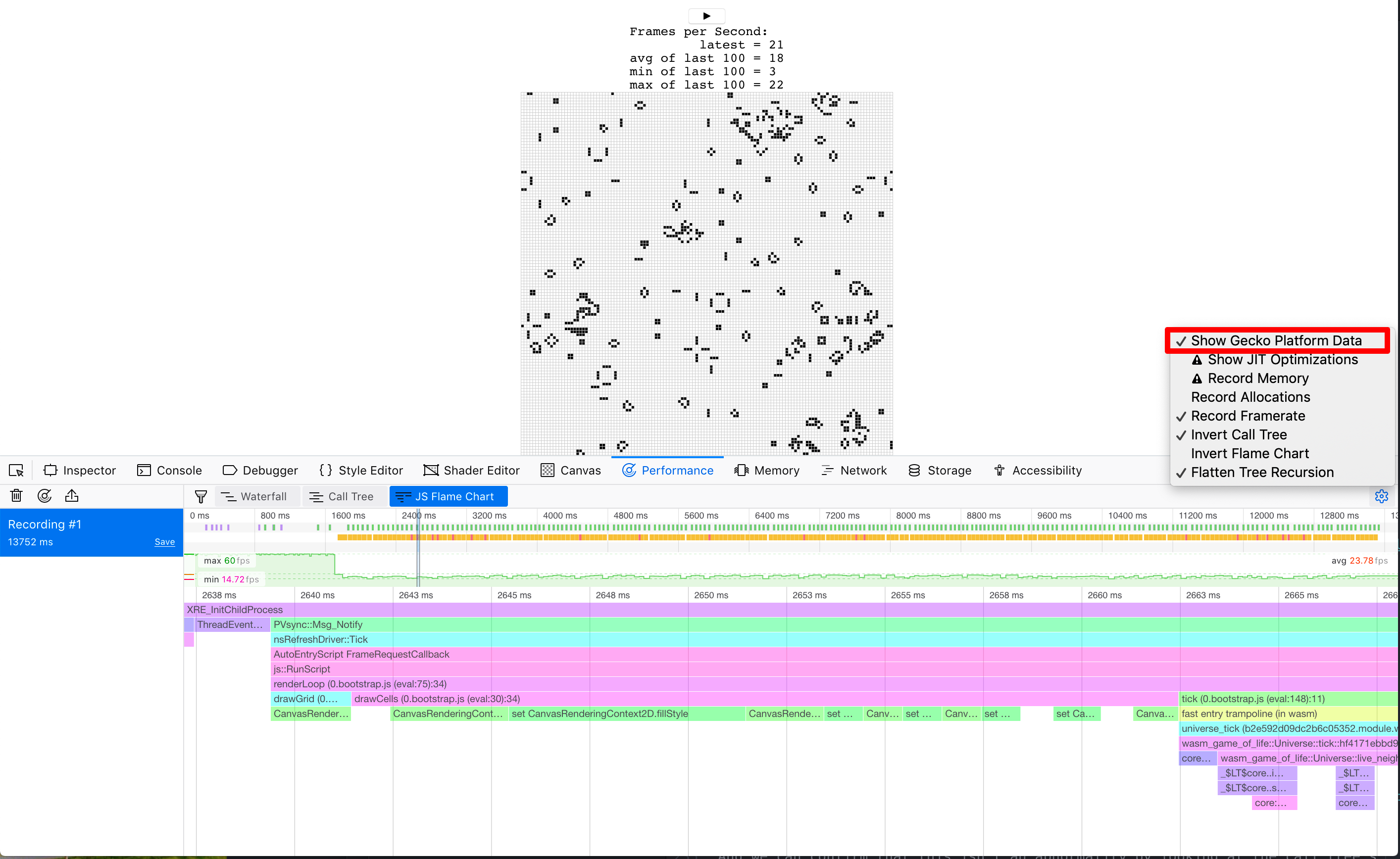 Turning on Show Gecko Platform Data