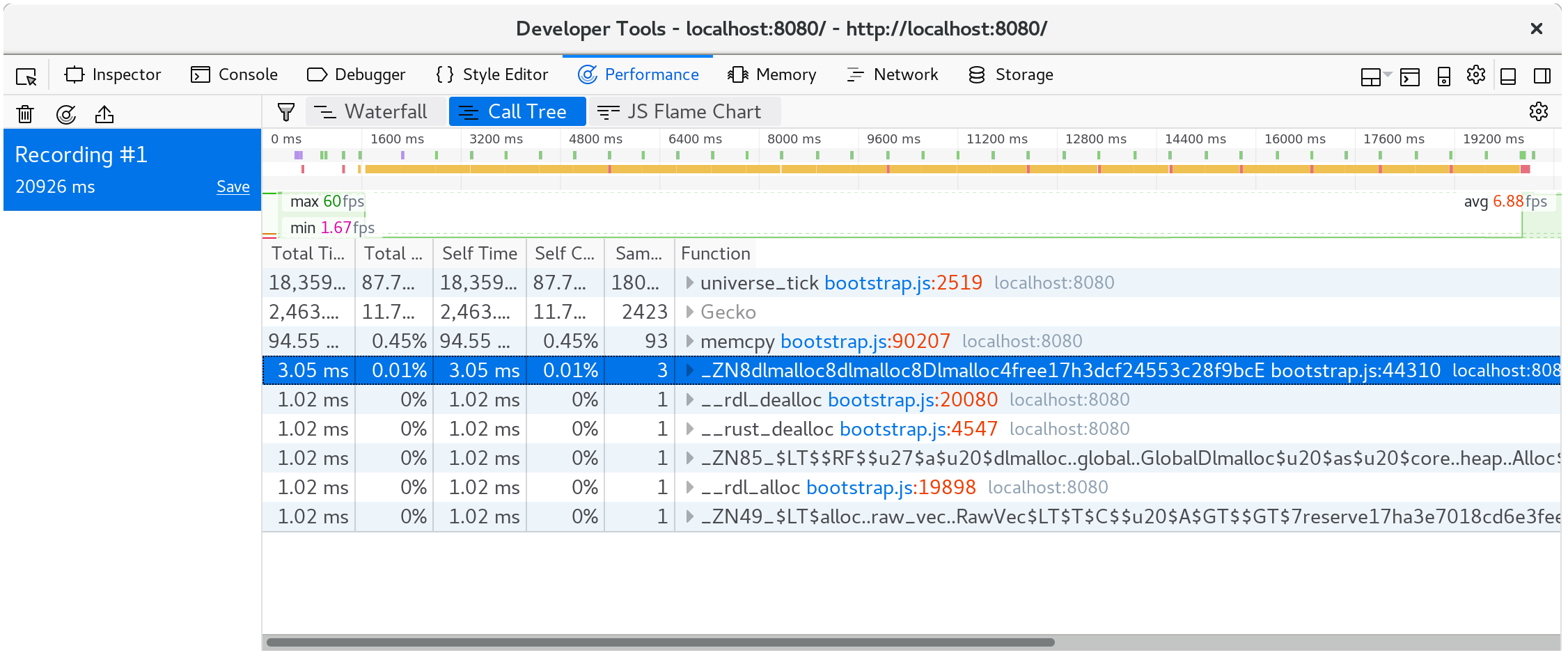 Screenshot of profiler with Rust symbols